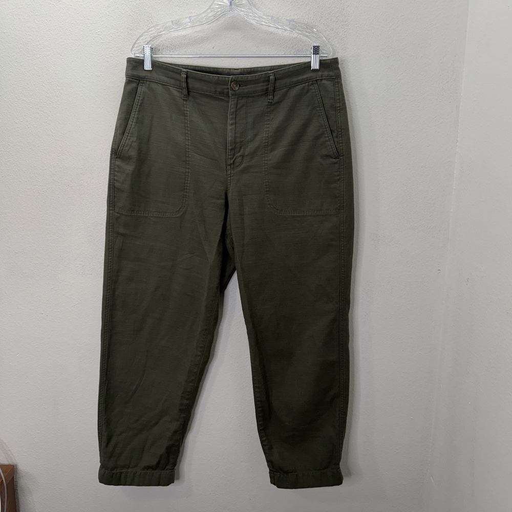 J. Crew Cotton Camp Olive Green Cargo Pants Womens size 14 Straight Leg Casual
